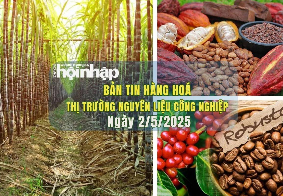 Thị trường nguyên liệu công nghiệp 2/5: Giá đường giảm sâu, giá cà phê và ca cao đồng loạt "lao dốc"