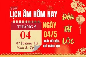 Lịch âm hôm nay 4/5 - lịch vạn niên 4/5/2025: Xem giờ đẹp, hướng xuất hành may mắn