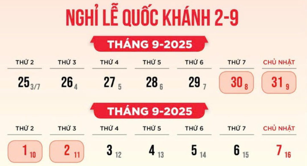 Thông tin mới nhất về lịch nghỉ lễ Quốc khánh 2/9
