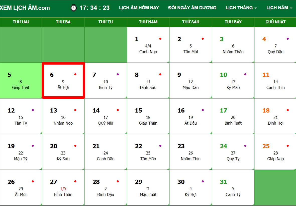 Lịch âm hôm nay 5/5 - lịch vạn niên 5/5/2025: Xem hướng xuất hành may mắn, xem giờ đẹp chính xác nhất