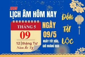 Lịch âm hôm nay 9/5 : Xem ngày nào tốt nhất, giờ nào tốt nhất, việc đại sự nên làm