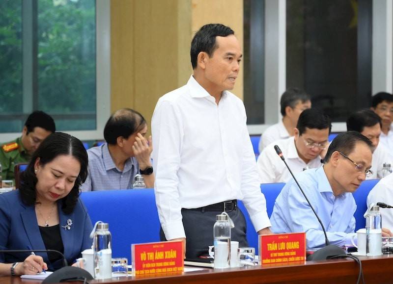 Ông Trần Lưu Quang - Bí thư Trung ương Đảng, Trưởng Ban Chính sách, Chiến lược Trung ương phát biểu tại buổi làm việc.