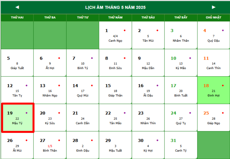 Lịch âm 18/5 - Âm lịch hôm nay chủ Nhật 18/5 chính xác nhất - lịch vạn niên 18/5/2025