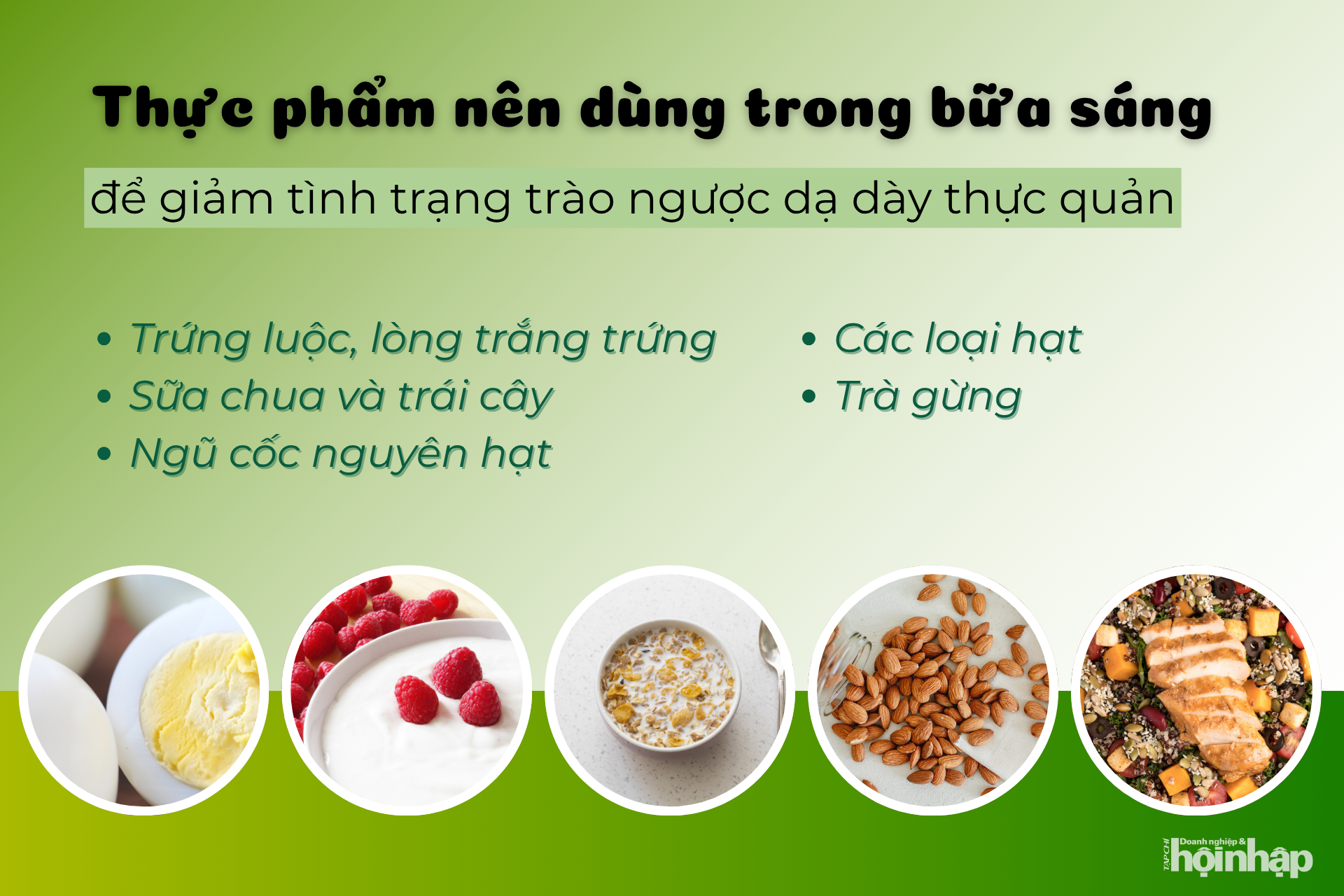 Thực phẩm nên dùng trong bữa sáng để giảm tình trạng trào ngược dạ dày thực quản Thực phẩm nên dùng trong bữa sáng để giảm tình trạng trào ngược dạ dày thực quản