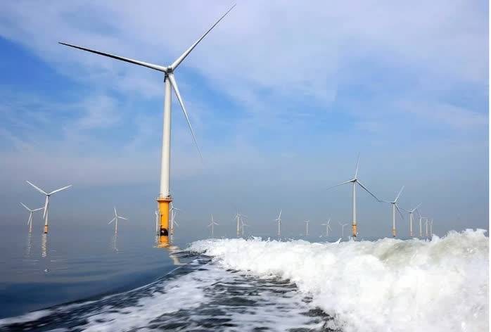 Mô phỏng một dự án điện gió ngoài khơi. Nguồn: GWEC Mô phỏng một dự án điện gió ngoài khơi. Nguồn: GWEC