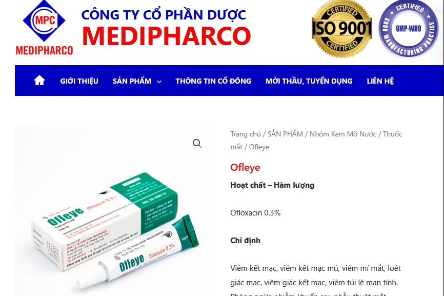 Thu hồi trên toàn quốc sản phẩm thuốc nhỏ mắt Ofleye Drops của Dược Medipharco không đạt chất lượng