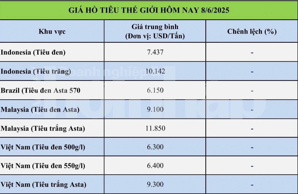 Giá tiêu hôm nay 8/6: