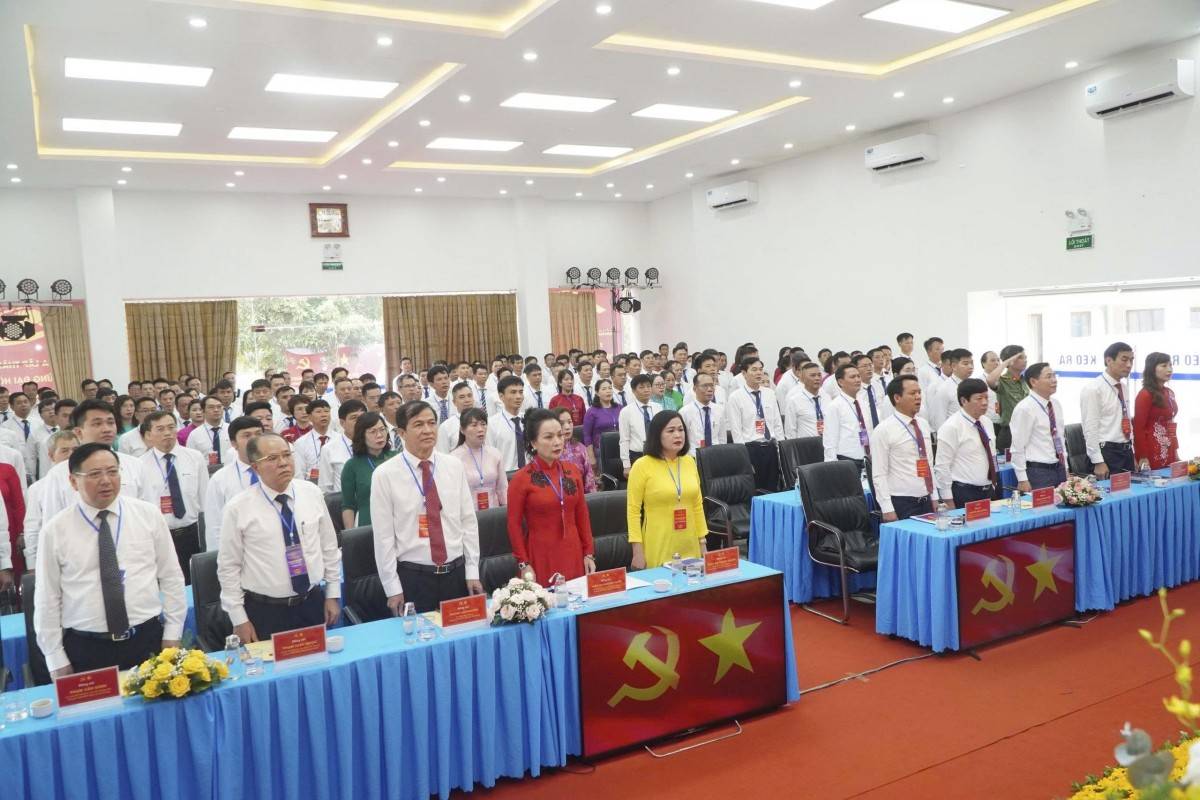 Các đại biểu tham dự chương trình đại hội thực hiện nghi thức chào cờ