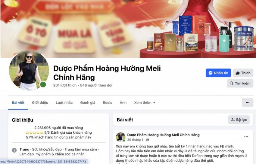 Bộ Y tế “tuýt còi” fanpage “Dược phẩm Hoàng Hường Meli chính hãng”
