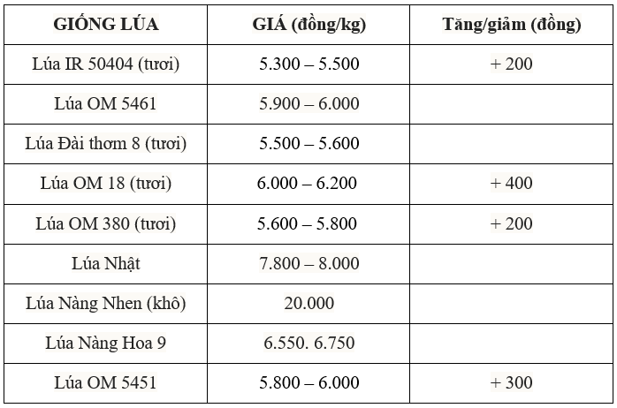 Bảng giá lúa hôm nay 2/7/2025
