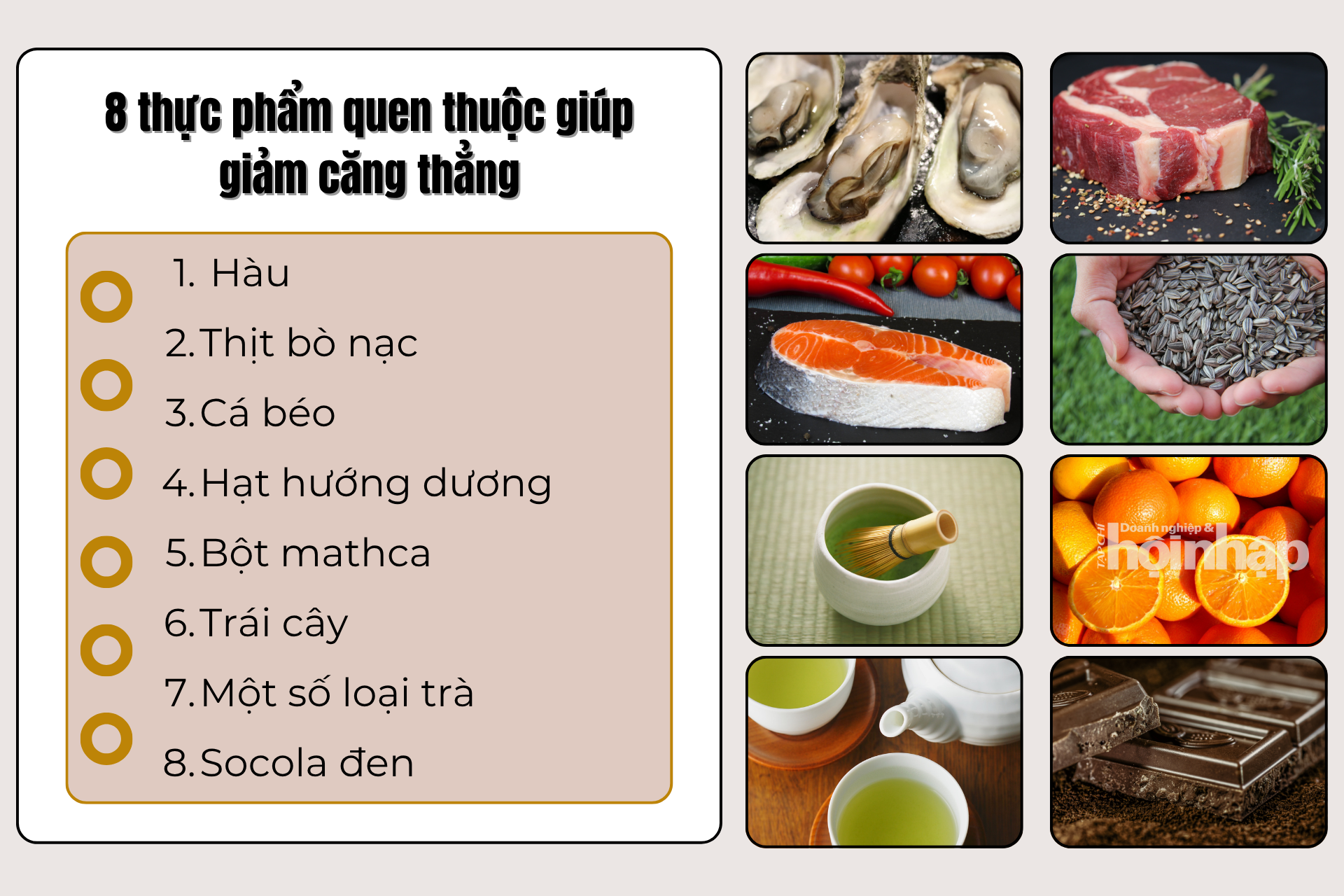 8 thực phẩm quen thuộc giúp giảm căng thẳng