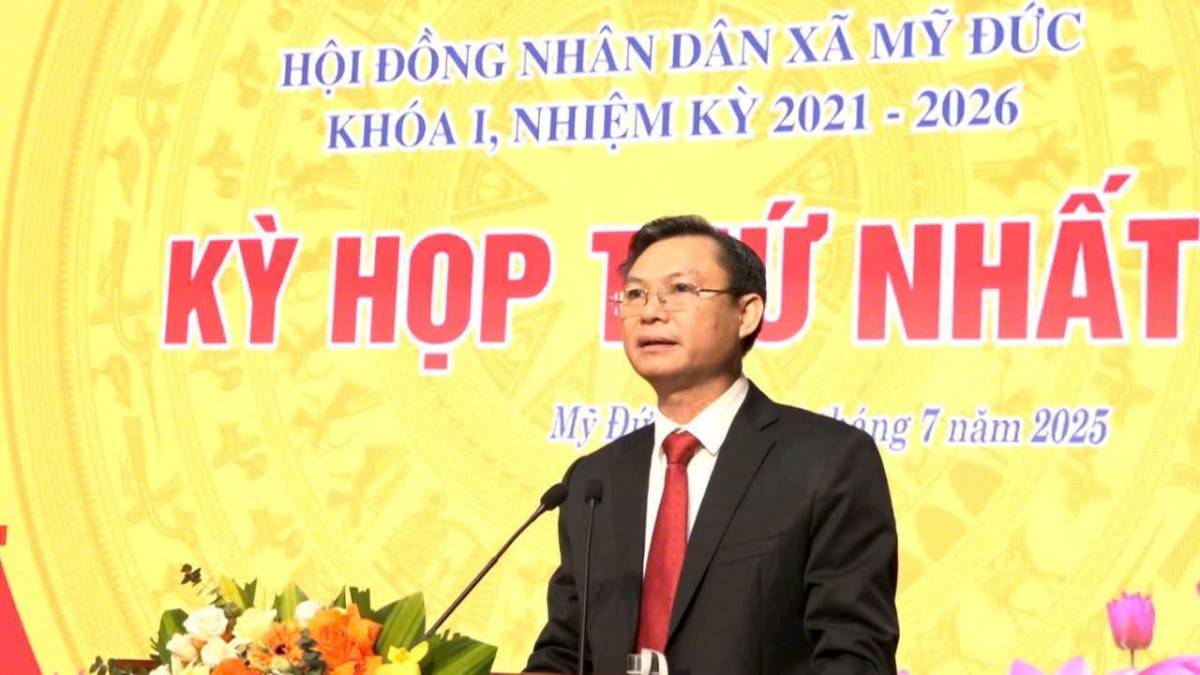 Bí thư Đảng ủy, Chủ tịch HĐND xã Mỹ Đức Đặng Văn Cảnh phát biểu chỉ đạo, giao nhiệm 