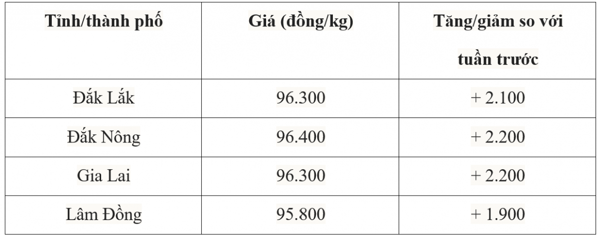 Bảng giá cà phê trong nước hôm nay 7/7/2025