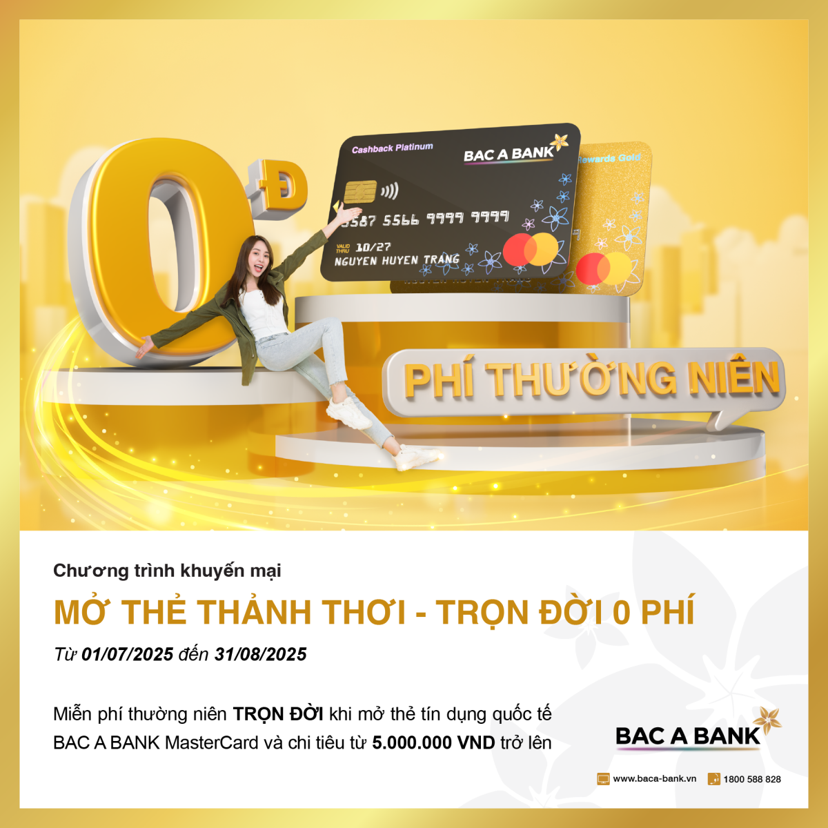 BAC A BANK miễn phí thường niên trọn đời cho chủ thẻ tín dụng