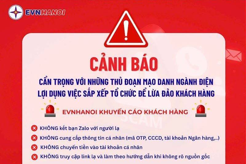 EVNHANOI cảnh báo mạo danh lừa đảo sau sáp nhập điện lực