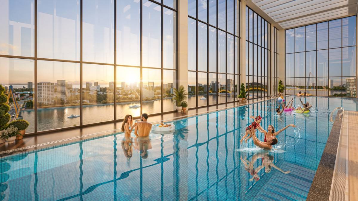 Bể bơi 4 mùa đẳng cấp với tầm nhìn hướng sông ấn tượng. (Ảnh phối cảnh minh họa : Sun Property)