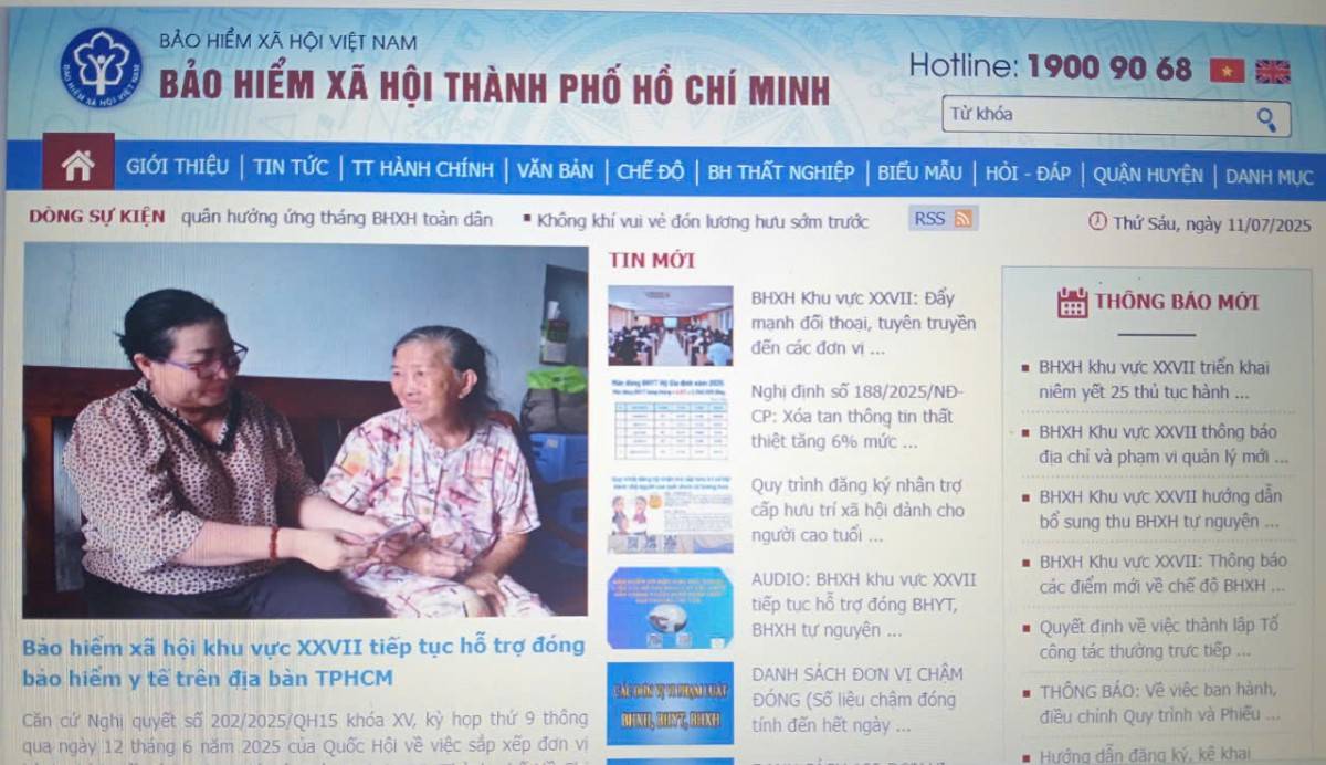 cổng thông tin điện tử chính thức của BHXH khu vực XXVII 