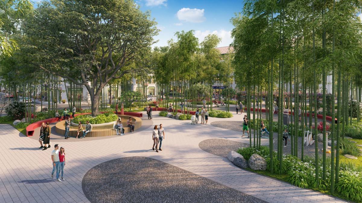  Vườn tre nội khu kiến tạo mảng xanh và không gian kết nối cộng đồng. (Ảnh: Sun Property)