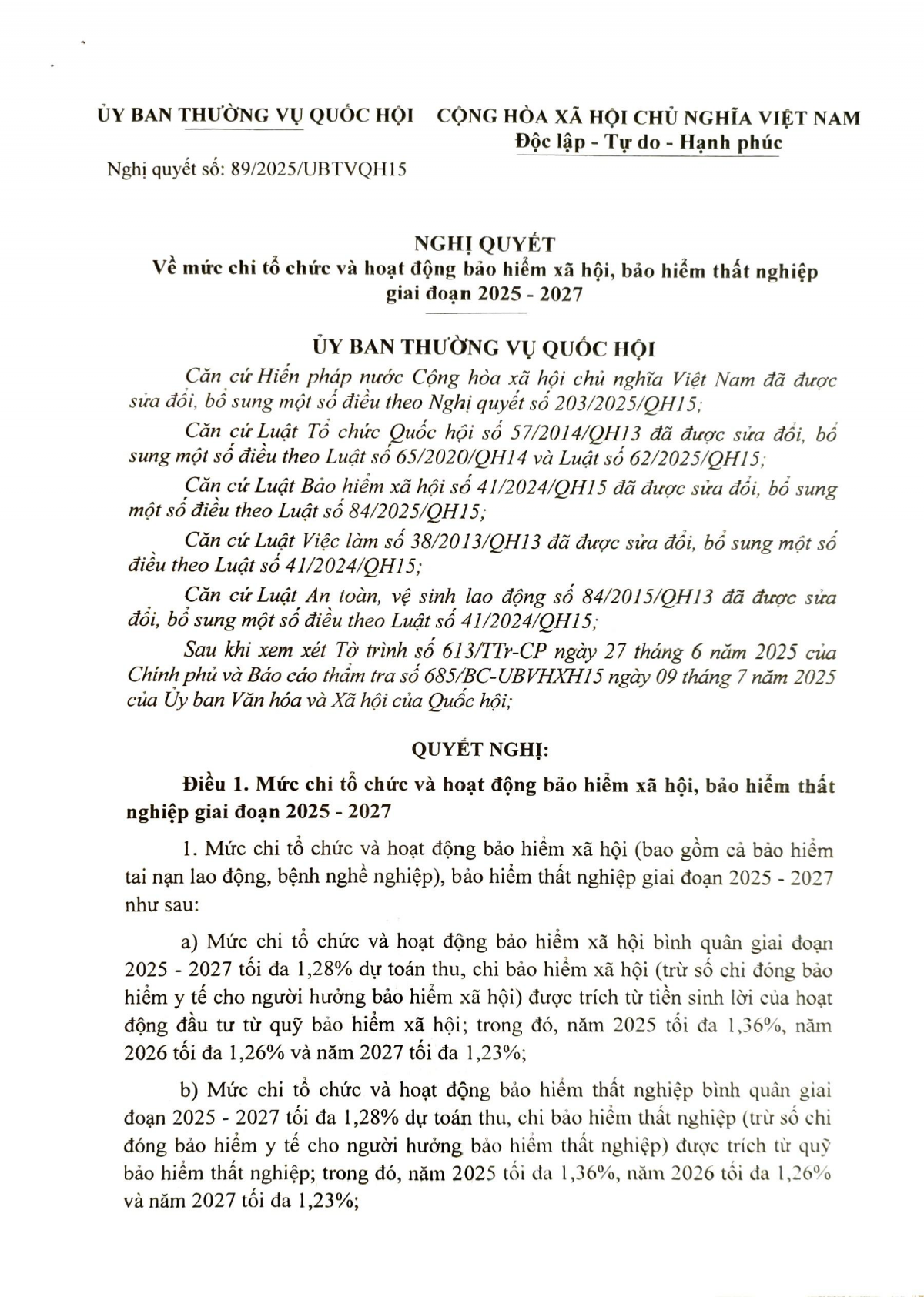 Mức chi bảo hiểm thất nghiệp giai đoạn 2025–2027 bình quân tối đa 1,28%