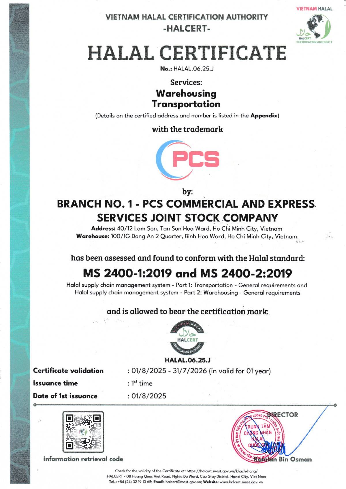 PCS Logistics nhận Chứng nhận Halal Logistics, cam kết phát triển công nghiệp Halal tại Việt Nam