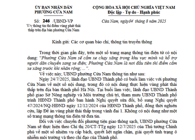 Chỉ mới là chủ trương nghiên cứu vùng phát thải thấp trong vành đai 1