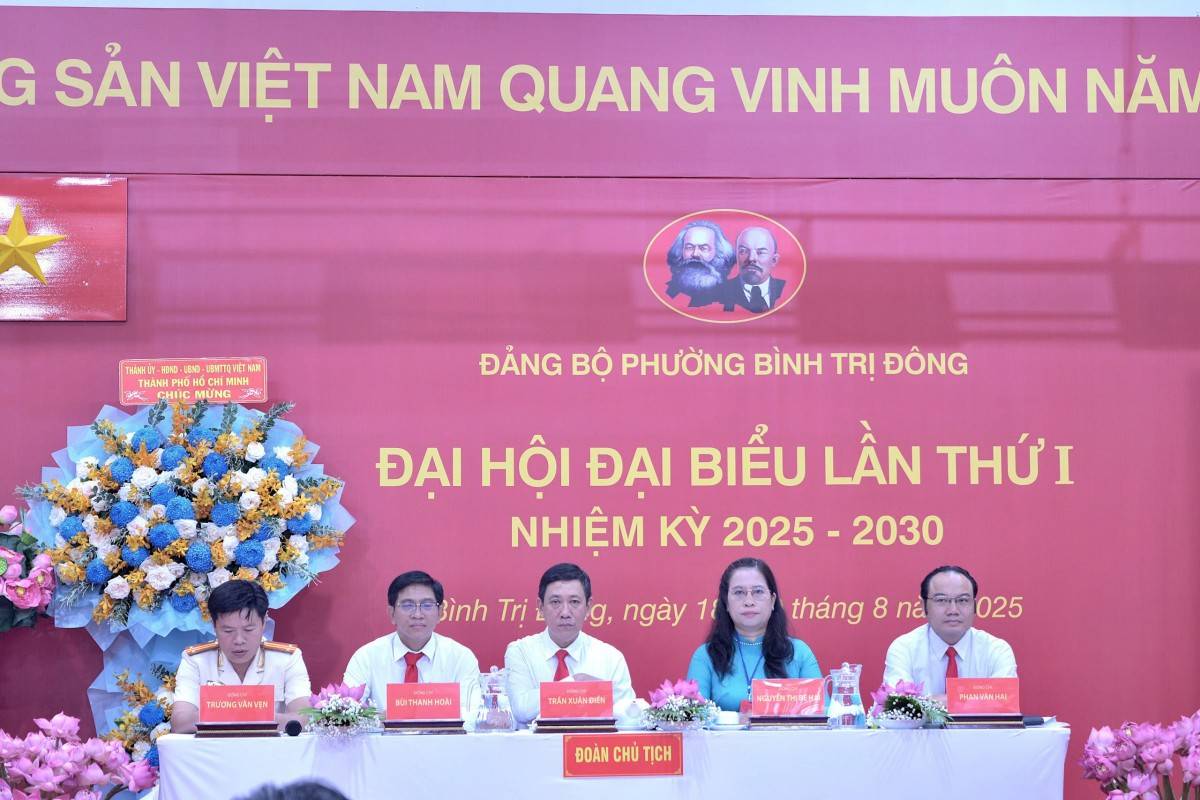 Đoàn chủ tịch chủ trì Đại hội. Ảnh- Hoàng Lân