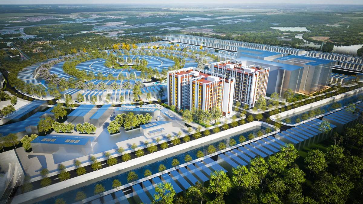 Phối cảnh công trình nhà ở xã hội đặt trong tổng thể Khu đô thị T&T Cà Mau