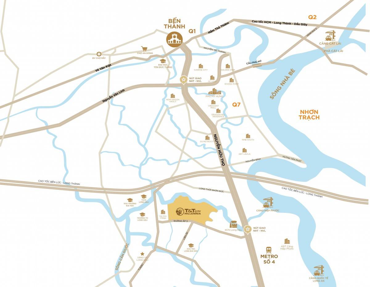 T&T City Millennia sở hữu vị trí đắc địa cùng lợi thế thừa hưởng từ hạ tầng tỷ đô phía Nam Sài Gòn.