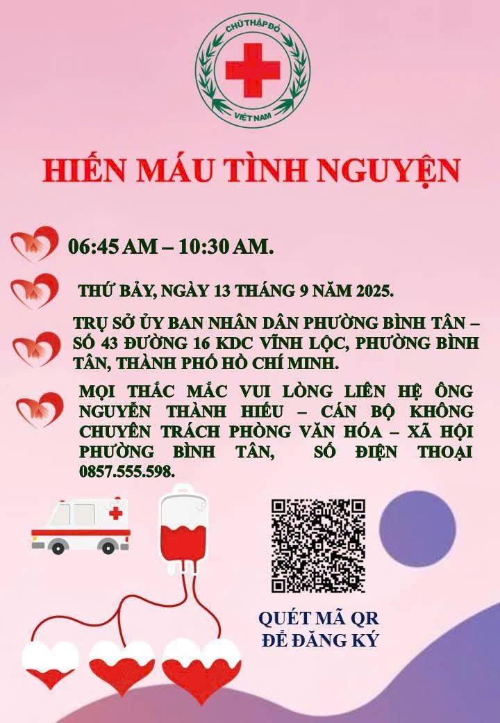 Sắp diễn ra Ngày hội hiến máu tại phường Bình Tân (TP Hồ Chí Minh)
