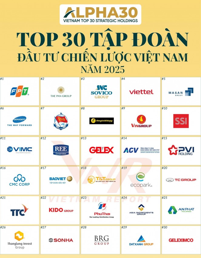 Top 30 Tập đoàn Đầu tư Chiến lược Việt Nam (ALPHA30) chiếm gần 10% GDP Top 30 Tập đoàn Đầu tư Chiến lược Việt Nam (ALPHA30) chiếm gần 10% GDP