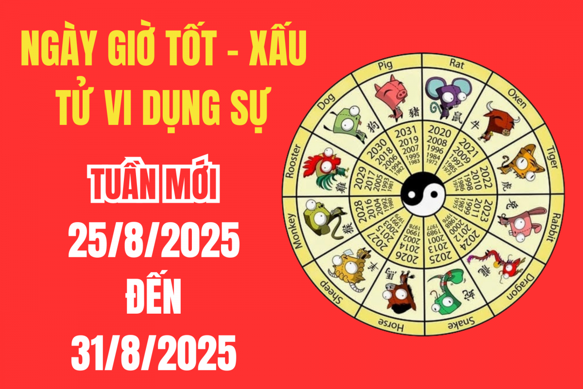 Xem ngày giờ tốt xấu – Tử vi tuần mới từ 25/8 - 31/8/2025: Ngày đẹp, giờ tốt cho khai trương, động thổ, xuất hành và ký kết hợp đồng Xem ngày giờ tốt xấu – Tử vi tuần mới từ 25/8 - 31/8/2025: Ngày đẹp, giờ tốt cho khai trương, động thổ, xuất hành và ký kết hợp đồng