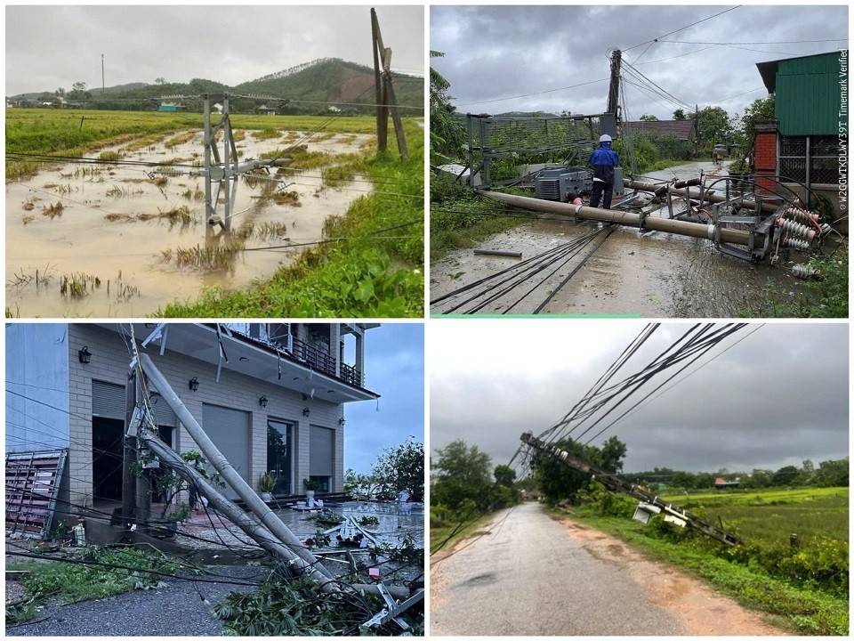 Hệ thống lưới điện trên địa bàn tỉnh Nghệ An bị thiệt hai nặng nề sau bão số 5 (Kajiki)