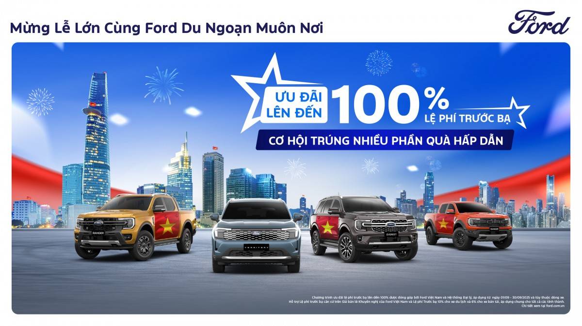 Ford Việt Nam triển khai nhiều chương trình ưu đãi lớn, hỗ trợ lệ phí trước bạ lên đến 100% trong tháng 9