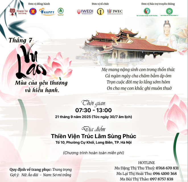 Lan tỏa đạo hiếu trong Lễ Vu Lan báo hiếu 2025 tại Thiền Viện Trúc Lâm Sùng Phúc Lan tỏa đạo hiếu trong Lễ Vu Lan báo hiếu 2025 tại Thiền Viện Trúc Lâm Sùng Phúc