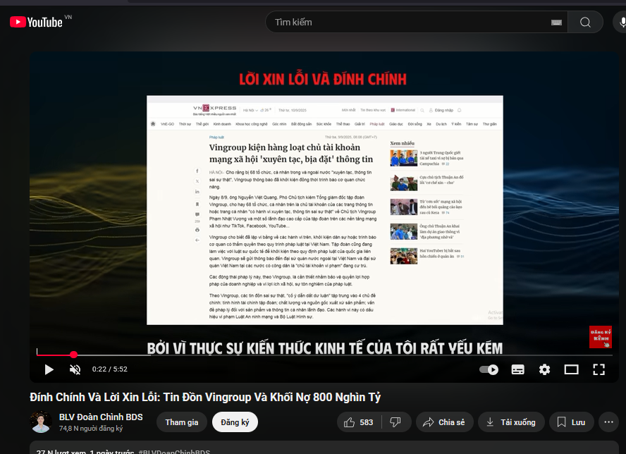 Vingroup khởi kiện 68 đơn vị, cá nhân: Những lời xin lỗi