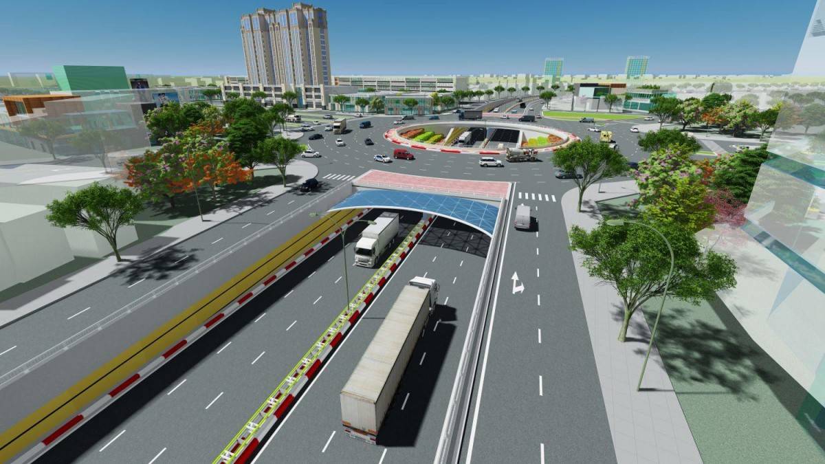 Phối cảnh nút giao đường Bùi Viện - Lê Hồng Phong (hầm chui đường Bùi Viện)