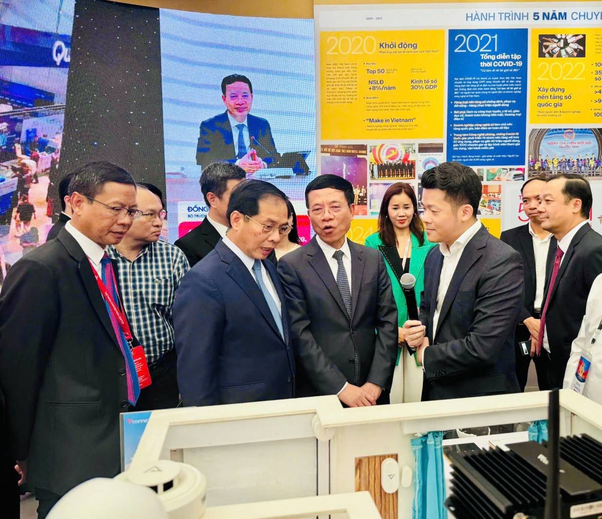 Lãnh đạo doanh nghiệp công nghệ Vconnex đang trình bày giải pháp tiết kiệm năng lượng  - dự án Công tơ điện tử thông minh với Phó Thủ tướng Bùi Thanh Sơn và Bộ trưởng Bộ Khoa học và Công nghệ Nguyễn Mạnh Hùng. Lãnh đạo doanh nghiệp công nghệ Vconnex đang trình bày giải pháp tiết kiệm năng lượng  - dự án Công tơ điện tử thông minh với Phó Thủ tướng Bùi Thanh Sơn và Bộ trưởng Bộ Khoa học và Công nghệ Nguyễn Mạnh Hùng.