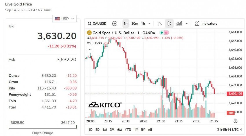 Giá vàng thế giới hôm nay - Nguồn TradingView