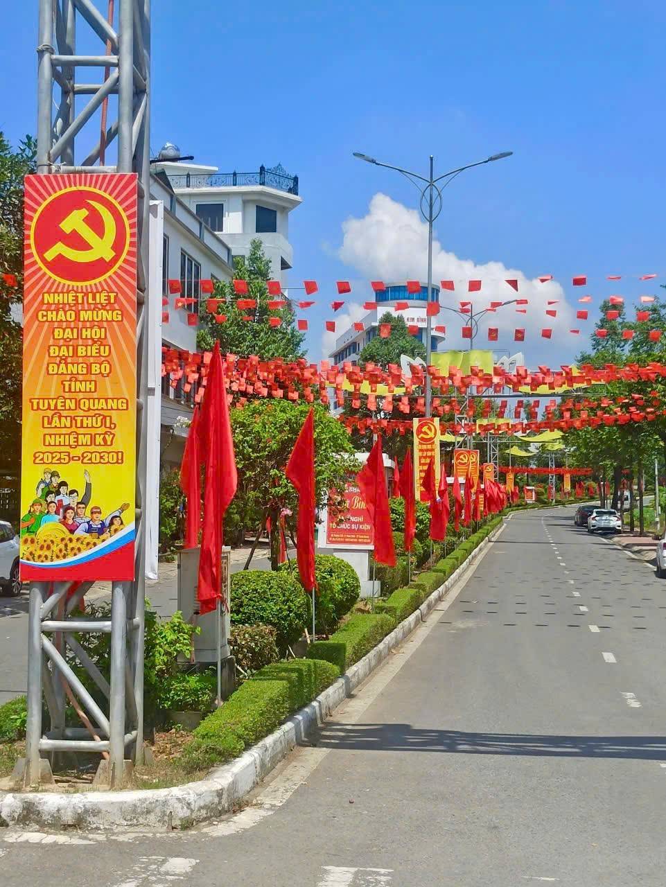 Rực rỡ cờ hoa, pano cổ động chào mừng Đại hội Đảng bộ tỉnh Tuyên Quang lần thứ I