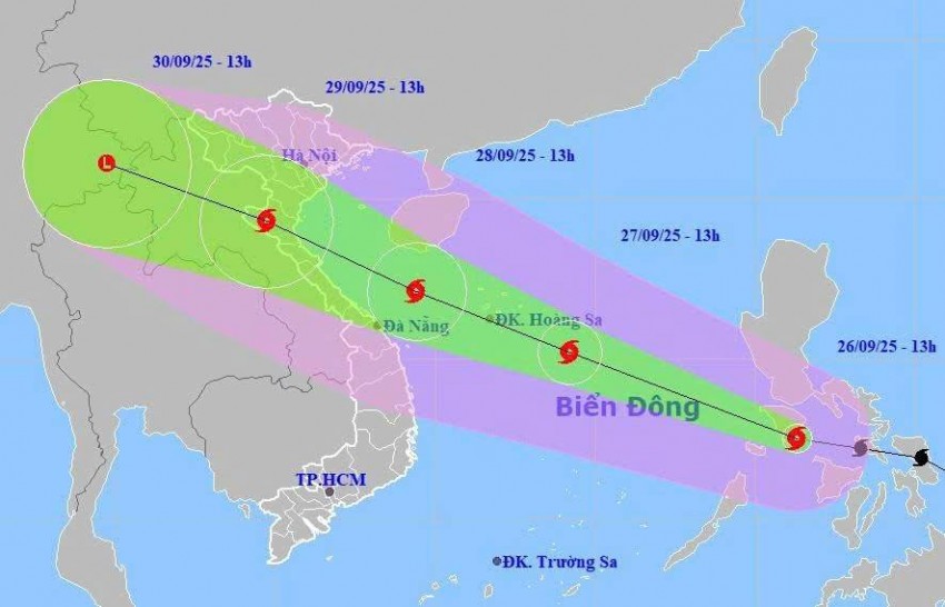 Bản đồ dự báo quỹ đạo và cường độ bão Bualoi