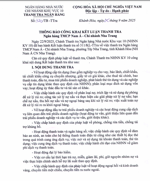 Nam A Bank Nha Trang còn tồn tại rủi ro trong hoạt động tín dụng