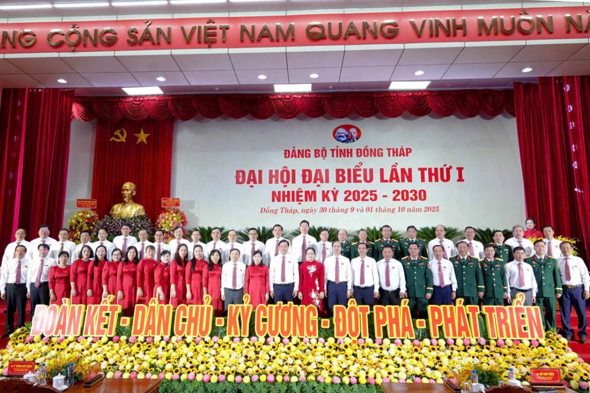 Các đại biểu tham dự Đại hội Đảng bộ tỉnh Đồng Tháp lần thứ I, nhiệm kỳ 2025-2030.