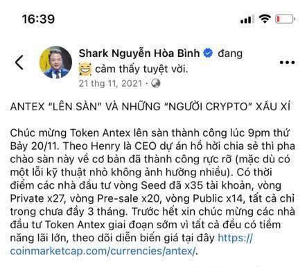 Dự án tài sản số AntEx của Shark Bình và cái kết “sớm nở tối tàn”
