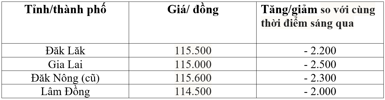 Bảng giá cà phê trong nước hôm nay 4/10/2025