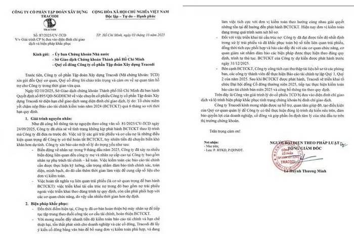 Cổ phiếu TCD bị đình chỉ: Tracodi giải trình nguyên nhân và lộ trình khắc phục