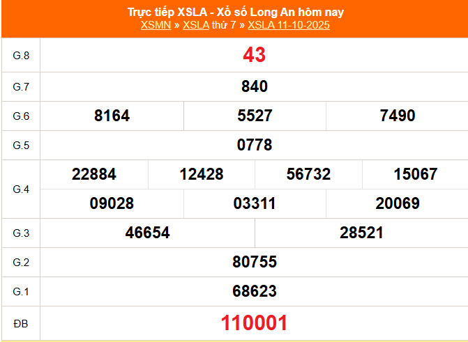 TRỰC TIẾP: Xổ số Long An hôm nay ngày 11/10/2025 - XSLA 11/10 TRỰC TIẾP: Xổ số Long An hôm nay ngày 11/10/2025 - XSLA 11/10