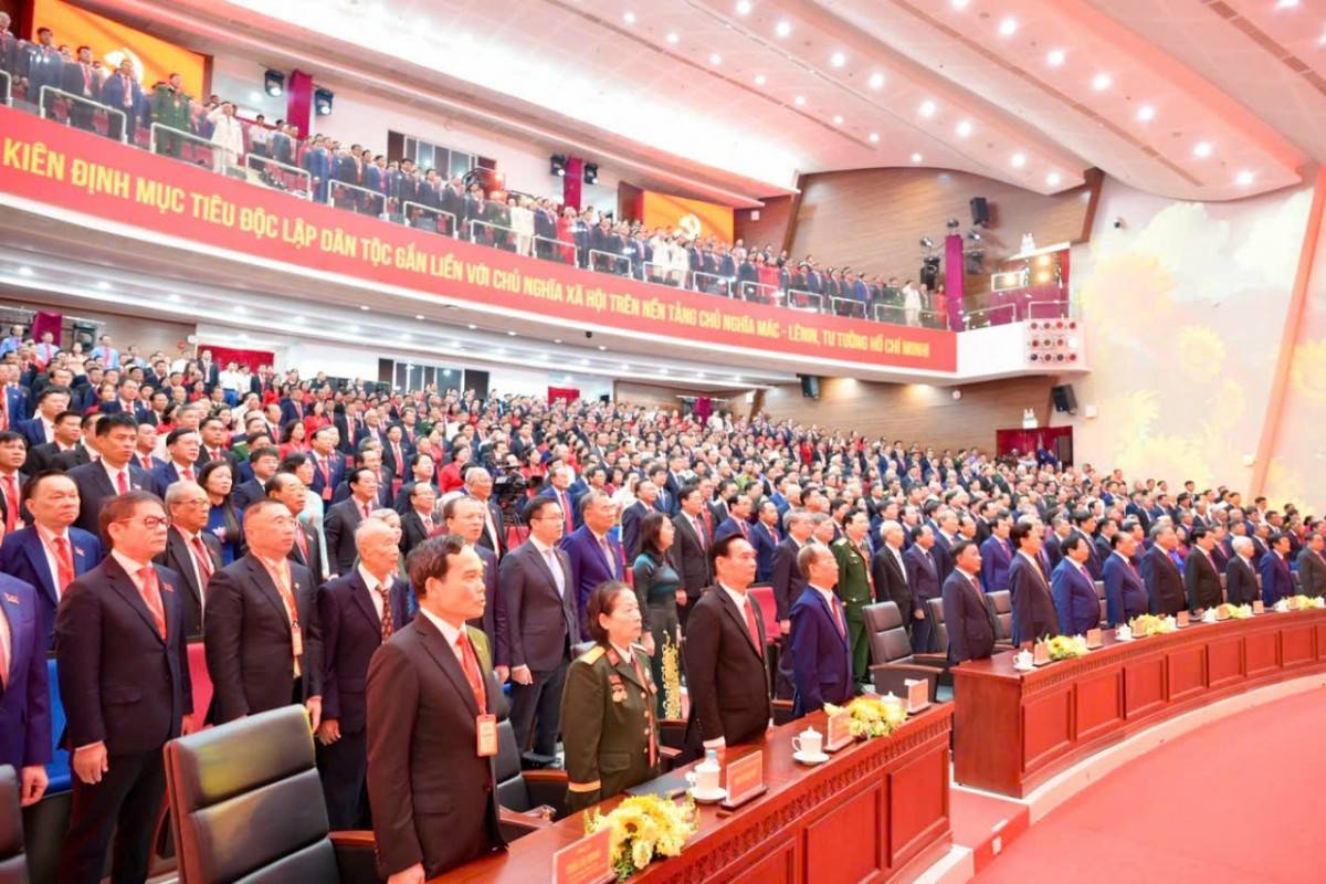 Tổng Bí thư Tô Lâm cùng các lãnh đạo, nguyên lãnh đạo Đảng và Nhà nước dự đại hội - Ảnh: Đ.H.