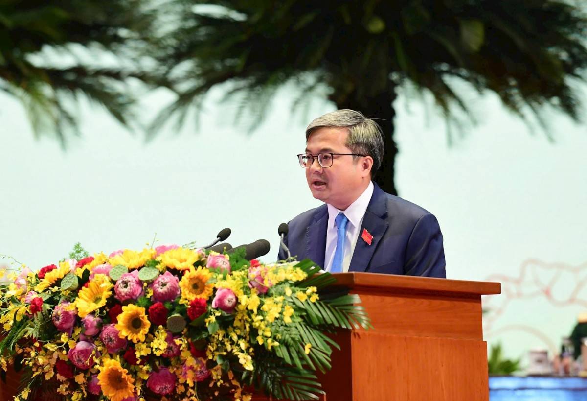 Phó Chủ tịch UBND thành phố Trương Việt Dũng tham luận tại Đại hội