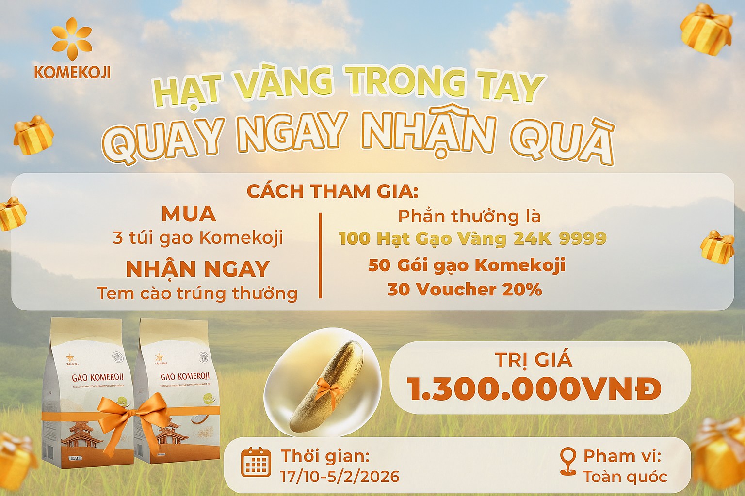 Komekoji tri ân phái đẹp dịp 20/10 với quà tặng “Hạt vàng trong tay”