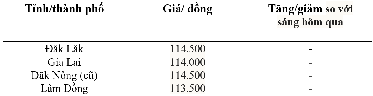 Bảng giá cà phê trong nước hôm nay 21/10/2025